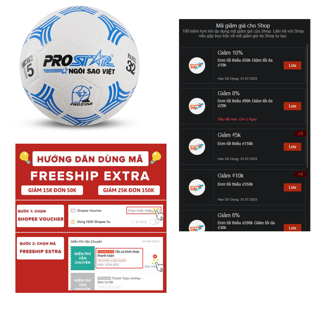 Banh Bóng Đá Prostart Loại Banh Đúc Chất Liệu Cao Su Phù Hợp Cho Trê Em Đá Không Đau Chân Kích Thướt Size Số 3-4-5