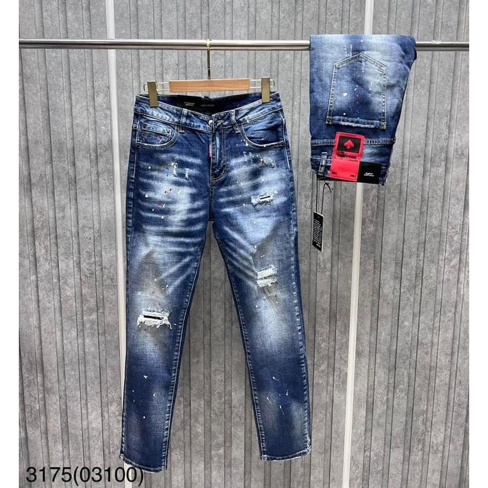 Quần bò jean nam dài xanh vá gối  trắng  đẹp mẫu mới,form skinny chất jean dày co giãn