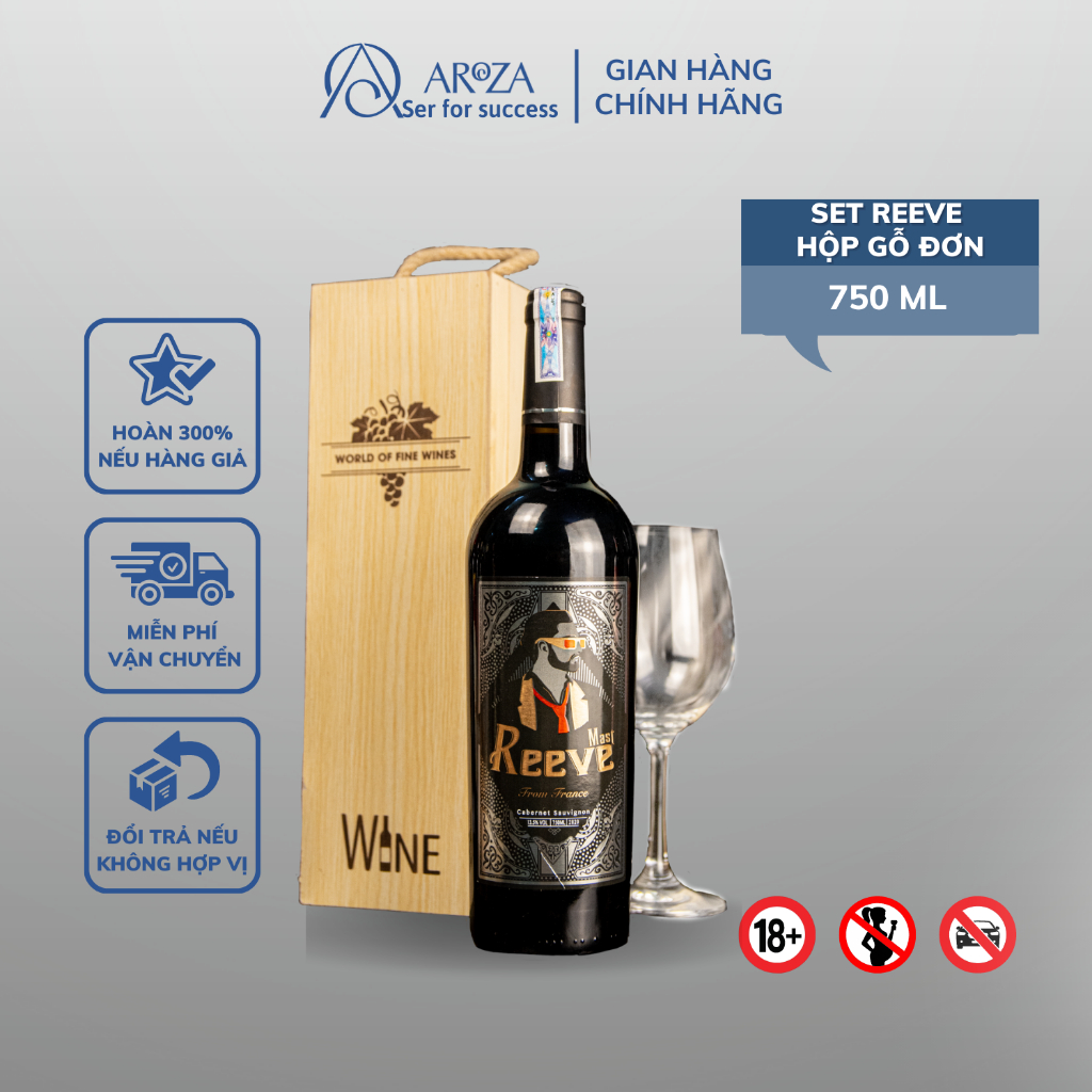 Set Quà Tặng Rượu Vang Đỏ Red Wine Rượu Vang Pháp Mast Reeve Cabernet Sauvignon AROZA 750ml 13.5%