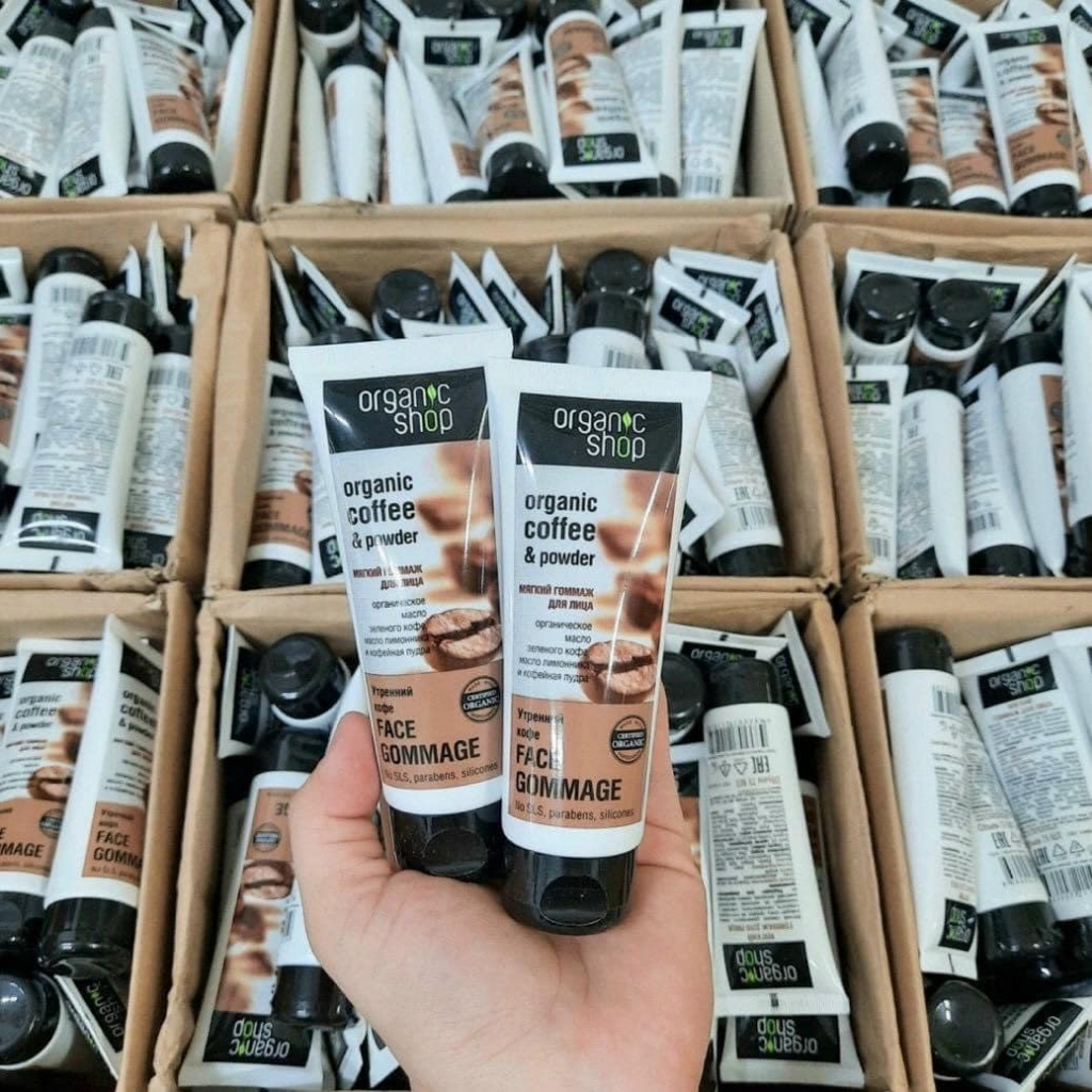 Tẩy da chết, sữa làm sạch da mặt café Organic Shop 75ml  Face gommage organic coffe & Powder