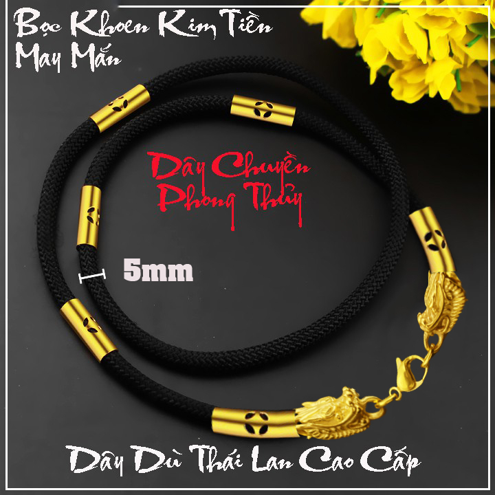 Dây chuyền dù thái 5ly cao cấp 2 đầu rồng bọc khoen inox hình kim tiên sang trọng, đem lại may mắn cho người đeo