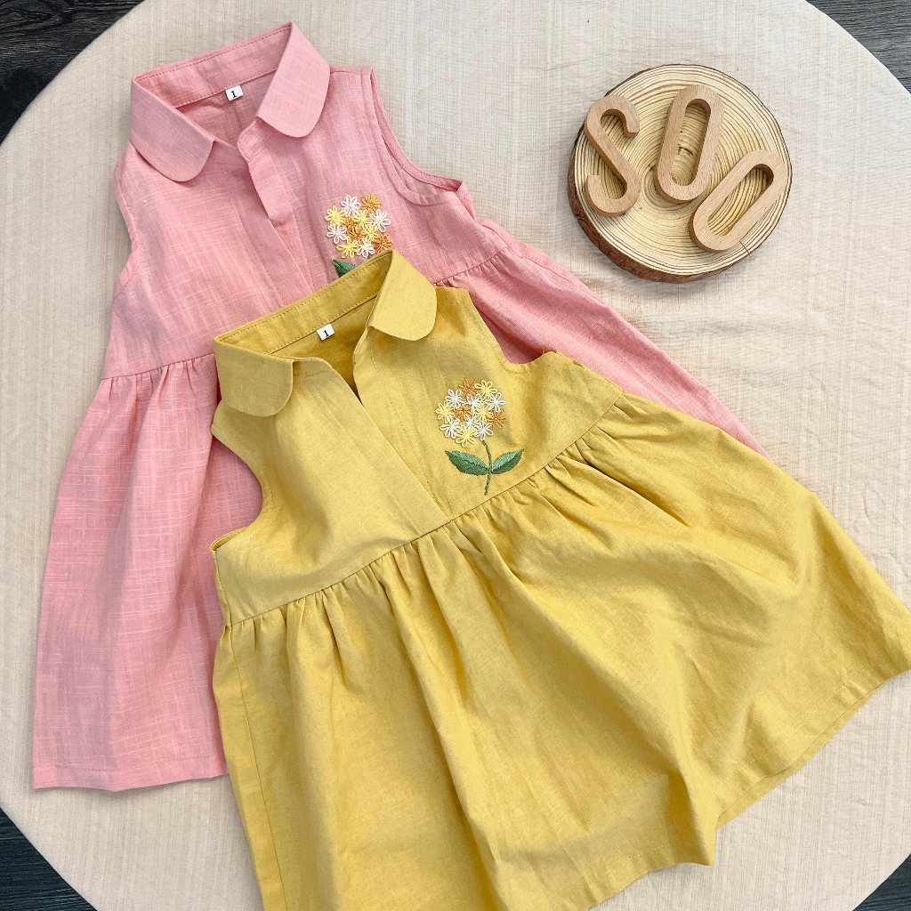 Váy Linen thêu tay vintage siêu xinh cho bé gái