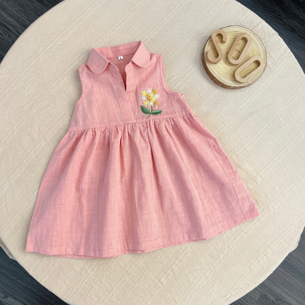 Váy Linen thêu tay vintage siêu xinh cho bé gái