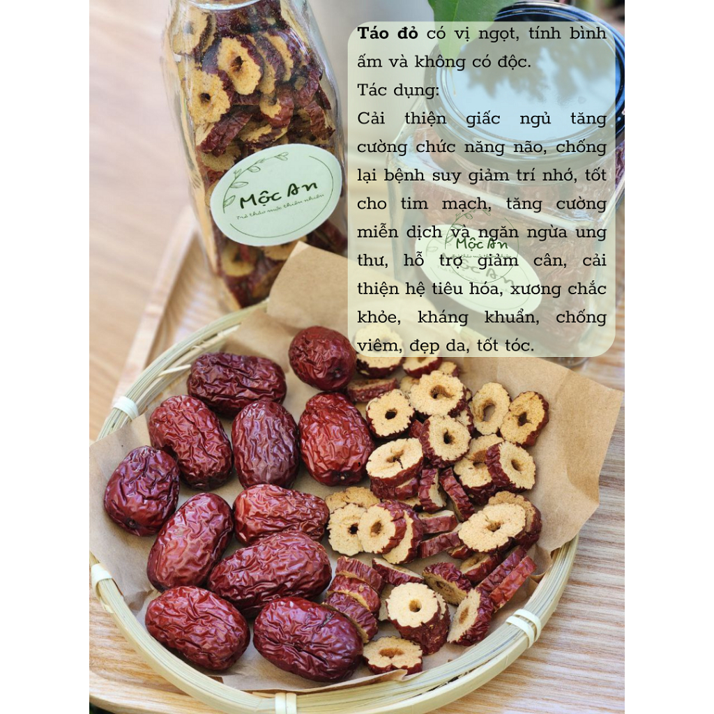 Táo đỏ khô trái, lát - Loại 1 size lớn 16 trái/100gr [Trà thảo mộc - Mộc An]
