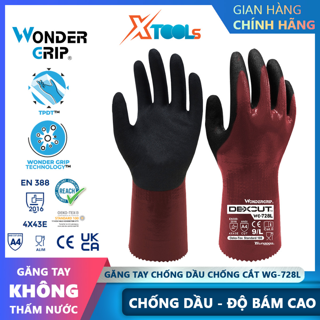 Găng tay bảo hộ lao động WonderGrip WG-728L găng tay chống dầu phủ nitrile chống thấm nước hiệu suất bám dính tối đa