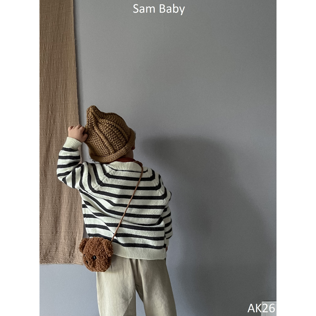 Áo khoác Cadigan len kẻ ngang đơn giản cho bé - Sam Baby. - AK26