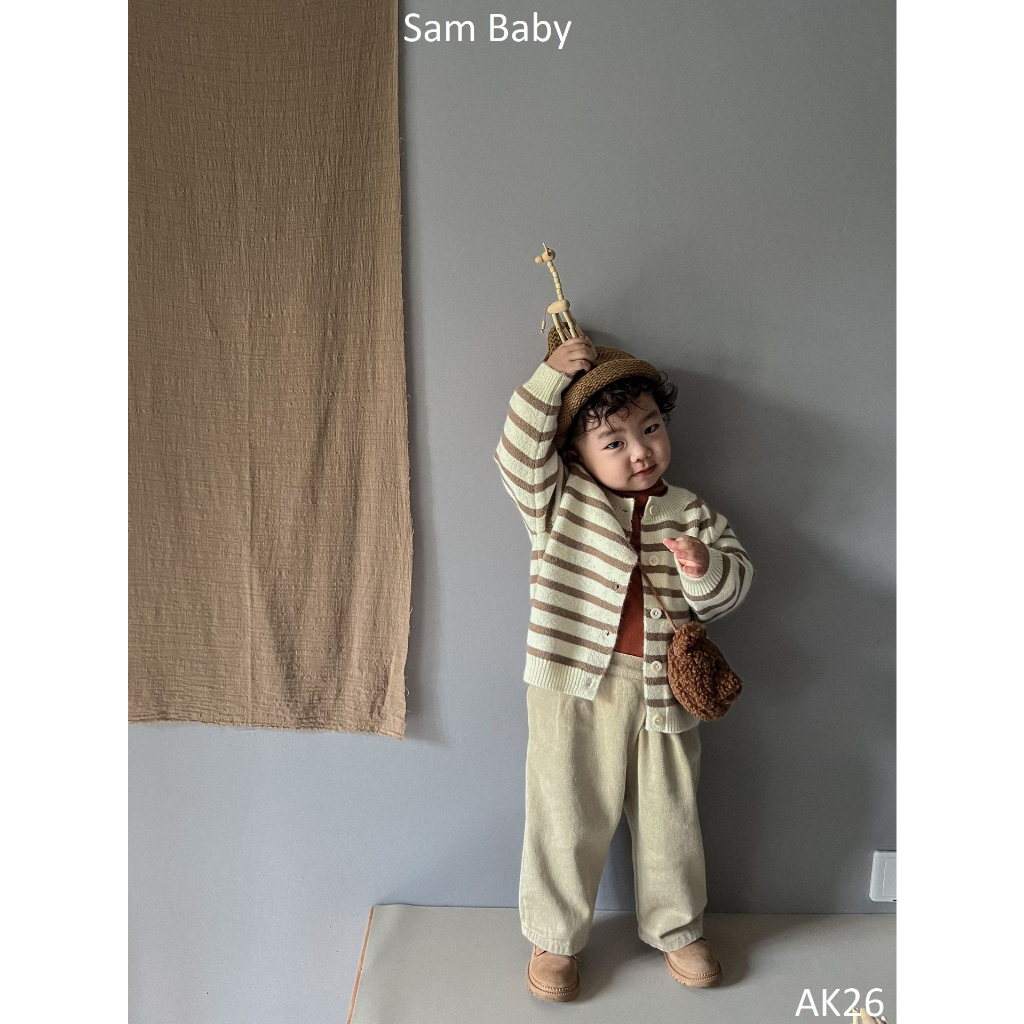 Áo khoác Cadigan len kẻ ngang đơn giản cho bé - Sam Baby. - AK26