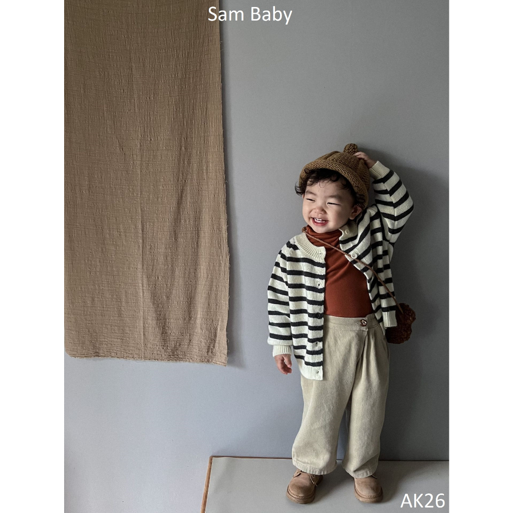 Áo khoác Cadigan len kẻ ngang đơn giản cho bé - Sam Baby. - AK26
