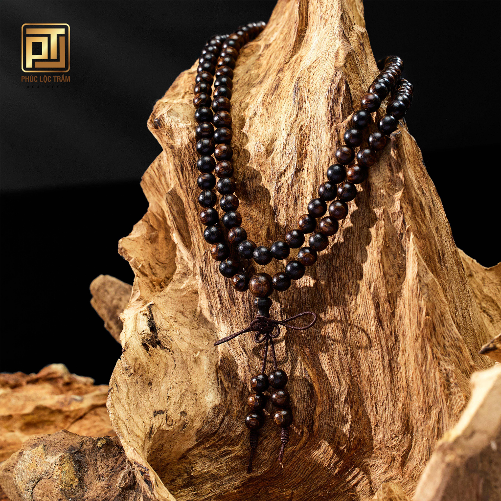 Vòng tay trầm hương, chuỗi trầm sánh chìm 108 hạt cao cấp cầu tài lộc may mắn bình an