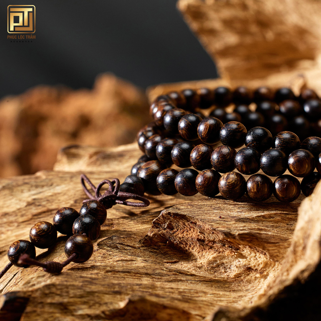 Vòng tay trầm hương, chuỗi trầm sánh chìm 108 hạt cao cấp cầu tài lộc may mắn bình an