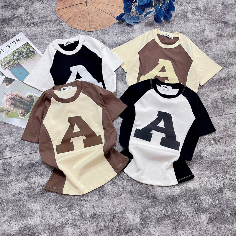 Áo thun dáng ôm nữ tay ngắn phom baby tee ( chữ A phối tay )