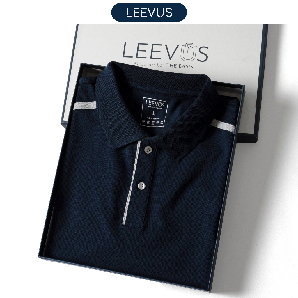 Áo Polo nam HIVE COLLAR LEEVUS xanh đen phối xám, vải CVC cá sấu, form regular APL277