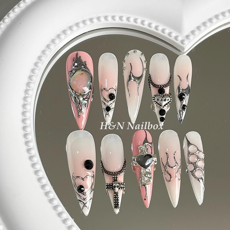 Nailbox Nail box Móng úp Thiết kế Màu Hồng Cá Tính ( ảnh thật-nhắn tin cho shop đo sz móng)
