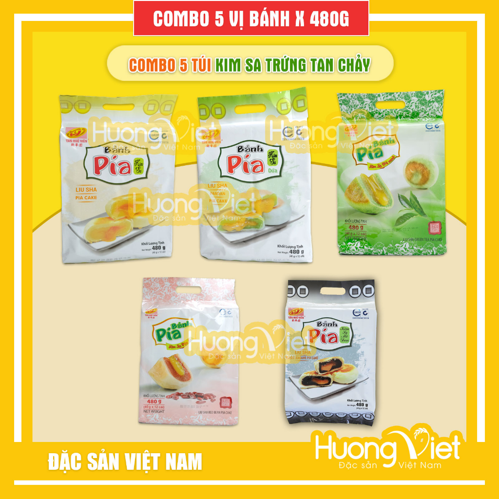 Combo 5 bánh pía kim sa trứng muối tan chảy, bánh pía Tân Huê Viên Sóc Trăng 480g - TÚI 12 BÁNH
