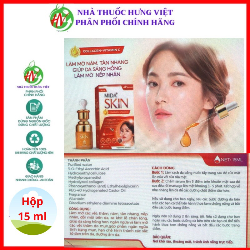 Serum Mida Skin Giảm Thâm Nám ,Tàn Nhang ,Giúp Sáng Hồng ,( lọ 15ml)