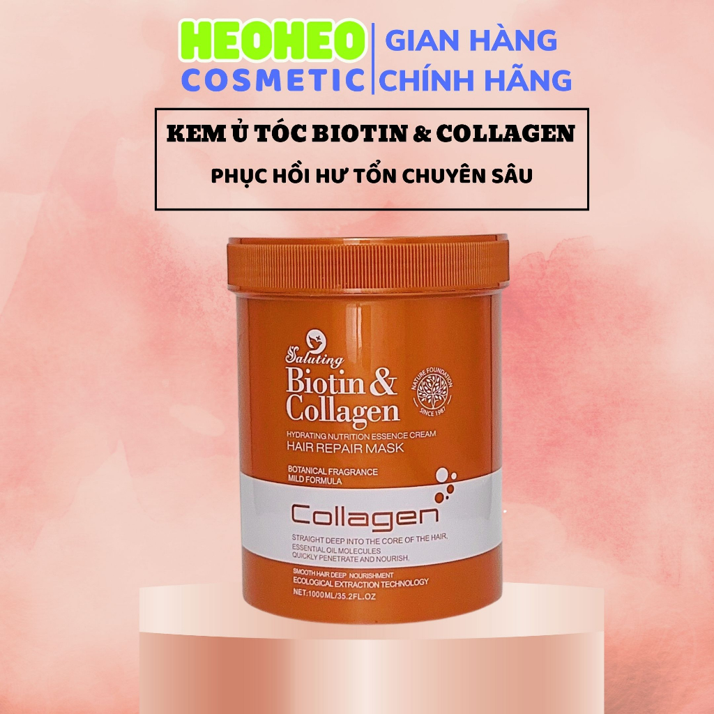 Kem ủ tóc hấp tóc BIOTIN COLLAGEN SALUTING 1000ML Dầu hấp Chăm sóc tóc siêu phục hồi tóc hư tổn