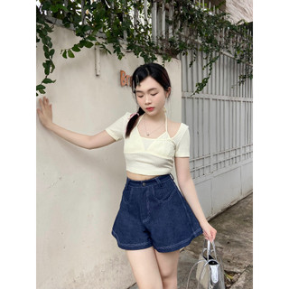 Quần short denim nữ lưng cao đứng form | rachel shorts | secodee
