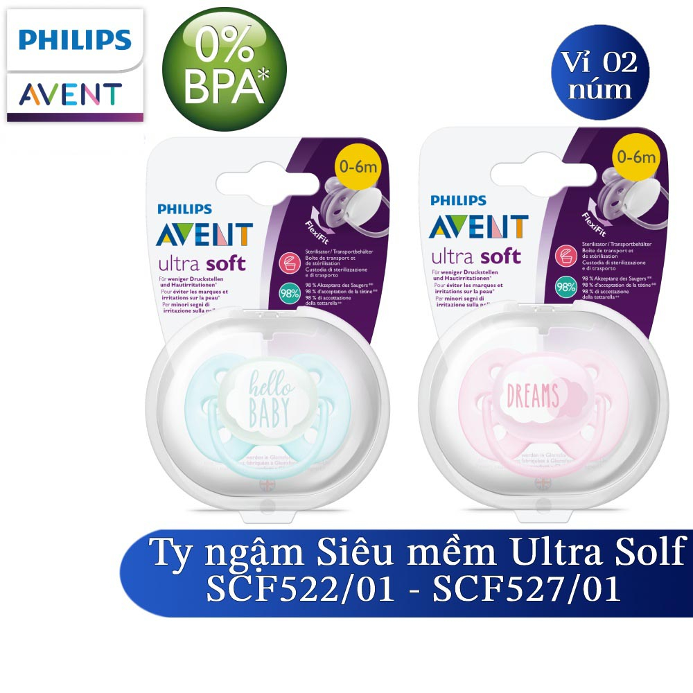 Philips Avent núm ty ngậm siêu mềm (Ultra Soft) 0-6 tháng SCF522/01 SCF527/01, 6-18 tháng SCF528/01 SCF529/01