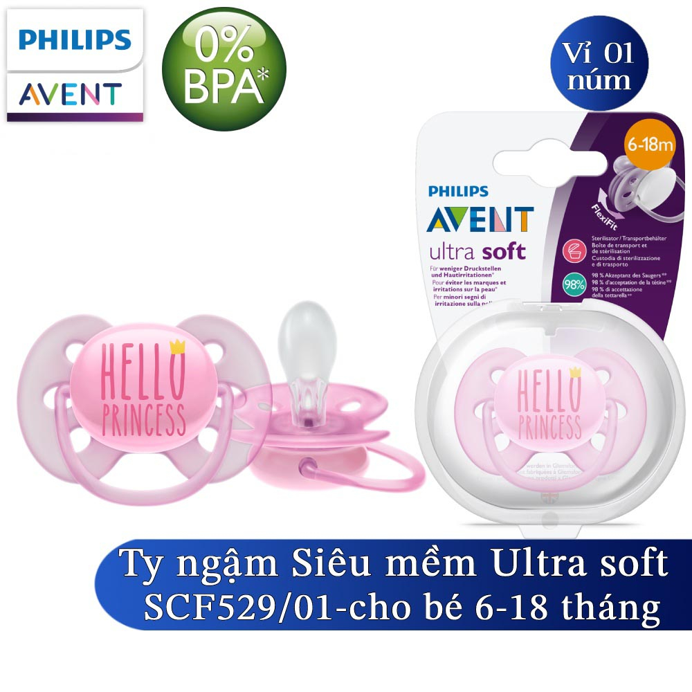 Philips Avent núm ty ngậm siêu mềm (Ultra Soft) 0-6 tháng SCF522/01 SCF527/01, 6-18 tháng SCF528/01 SCF529/01