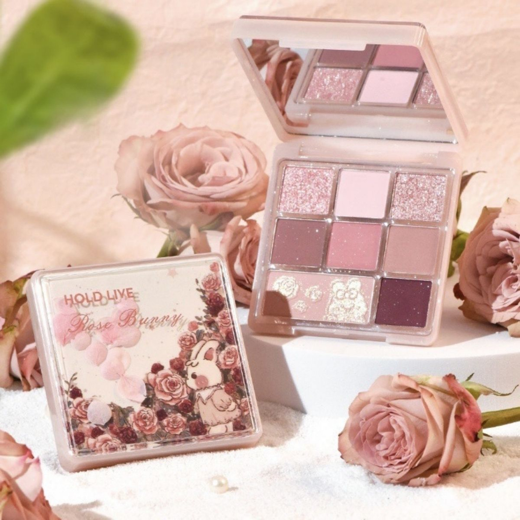 Bảng màu mắt 8 ô Hold Live có nhũ Phấn mắt Rose Bunny HL675 nội địa trung chính hãng tone hồng lì màu lâu trôi
