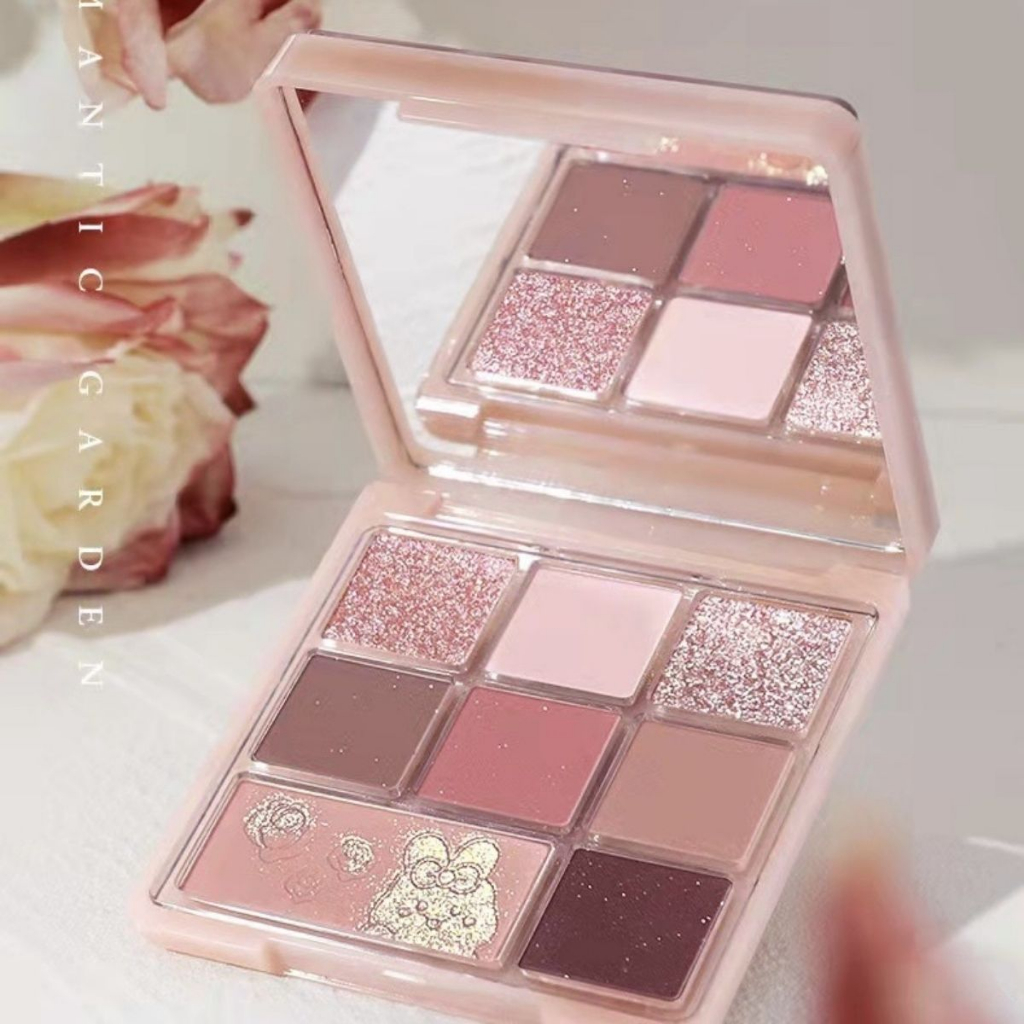 Bảng màu mắt 8 ô Hold Live có nhũ Phấn mắt Rose Bunny HL675 nội địa trung chính hãng tone hồng lì màu lâu trôi