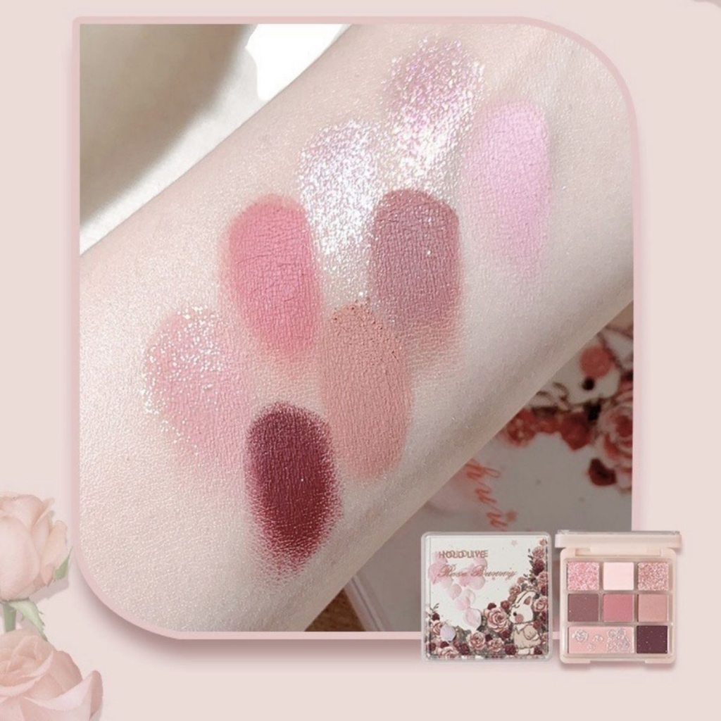 Bảng màu mắt 8 ô Hold Live có nhũ Phấn mắt Rose Bunny HL675 nội địa trung chính hãng tone hồng lì màu lâu trôi