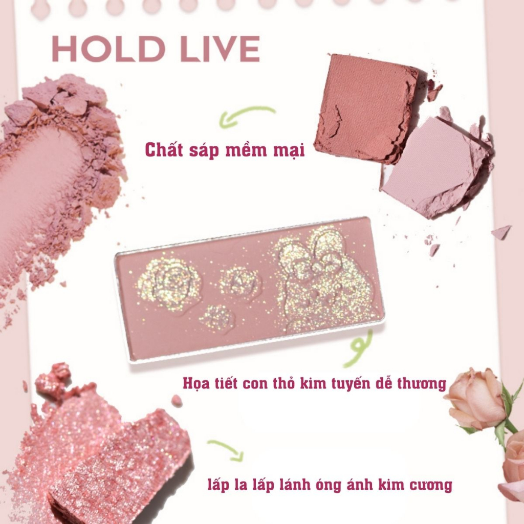 Bảng màu mắt 8 ô Hold Live có nhũ Phấn mắt Rose Bunny HL675 nội địa trung chính hãng tone hồng lì màu lâu trôi