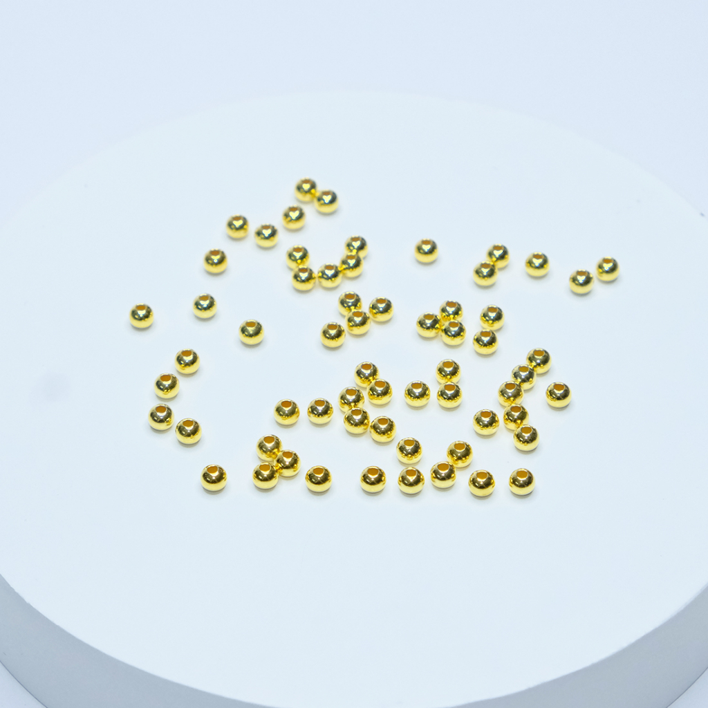 Một Viên bi bạcS925 mạ vàng 3mm dùng xỏ vòng tay, không xỏ vừa dây cáp UPCARA