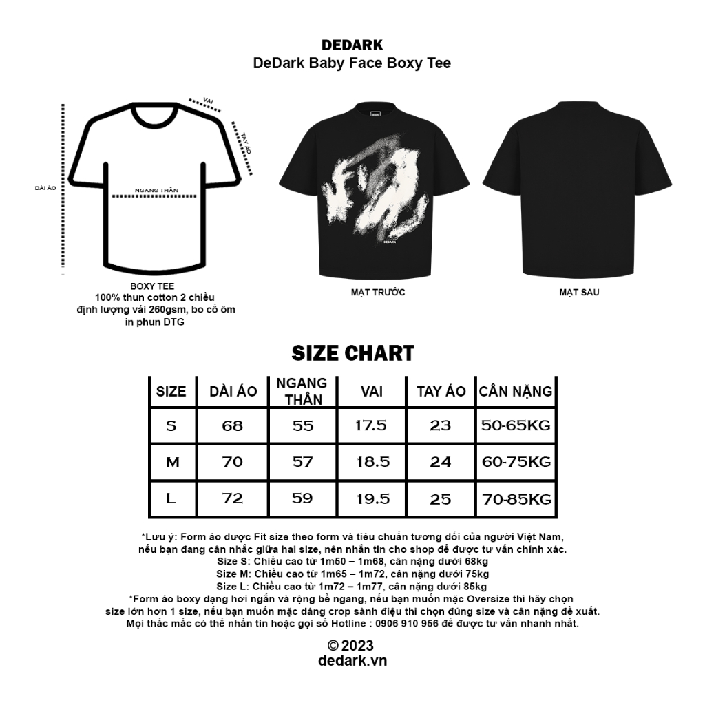 Áo thun boxy DEDARK Baby Face nam/nữ Cotton 260gsm