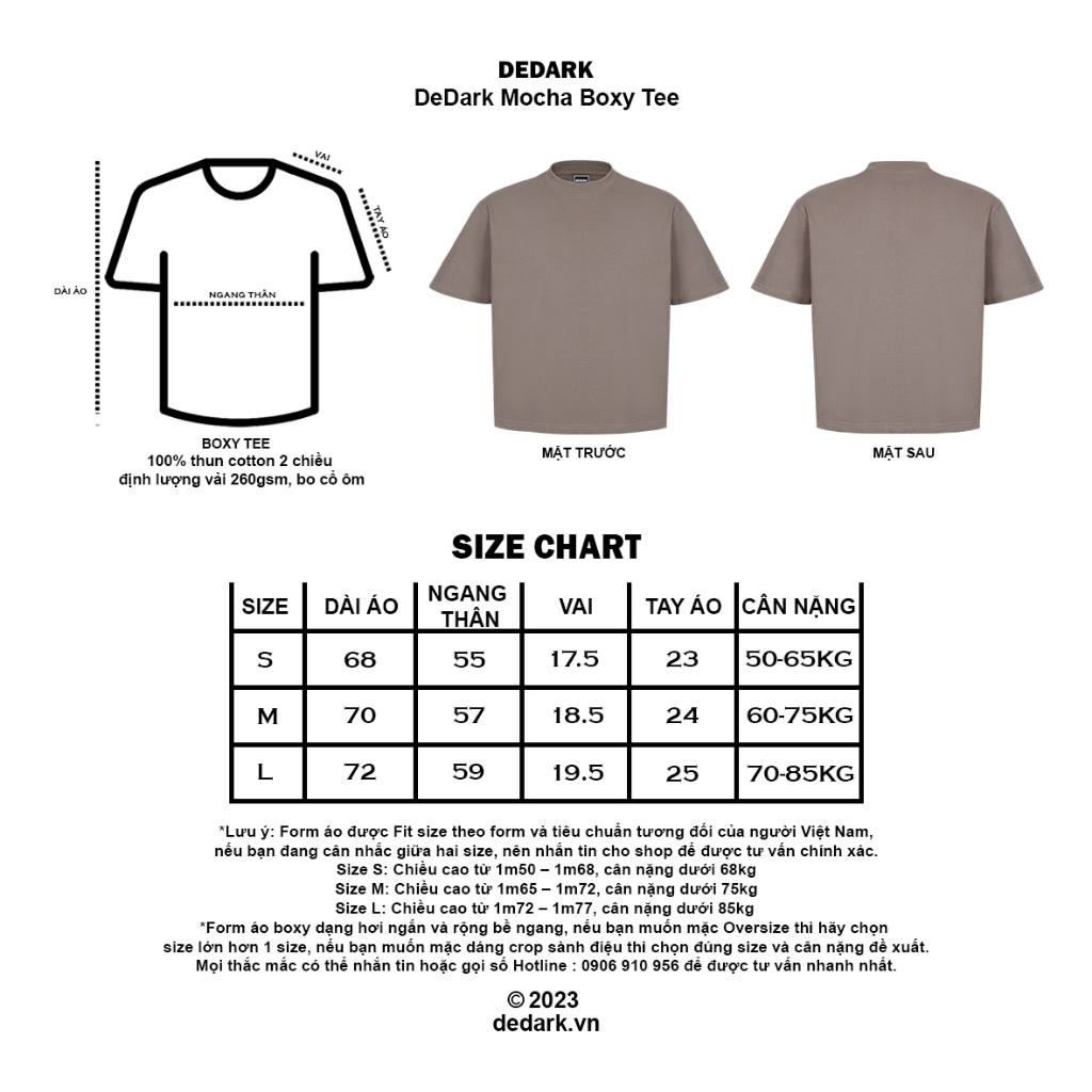 Áo thun boxy DEDARK Mocha nam/nữ Cotton 260gsm
