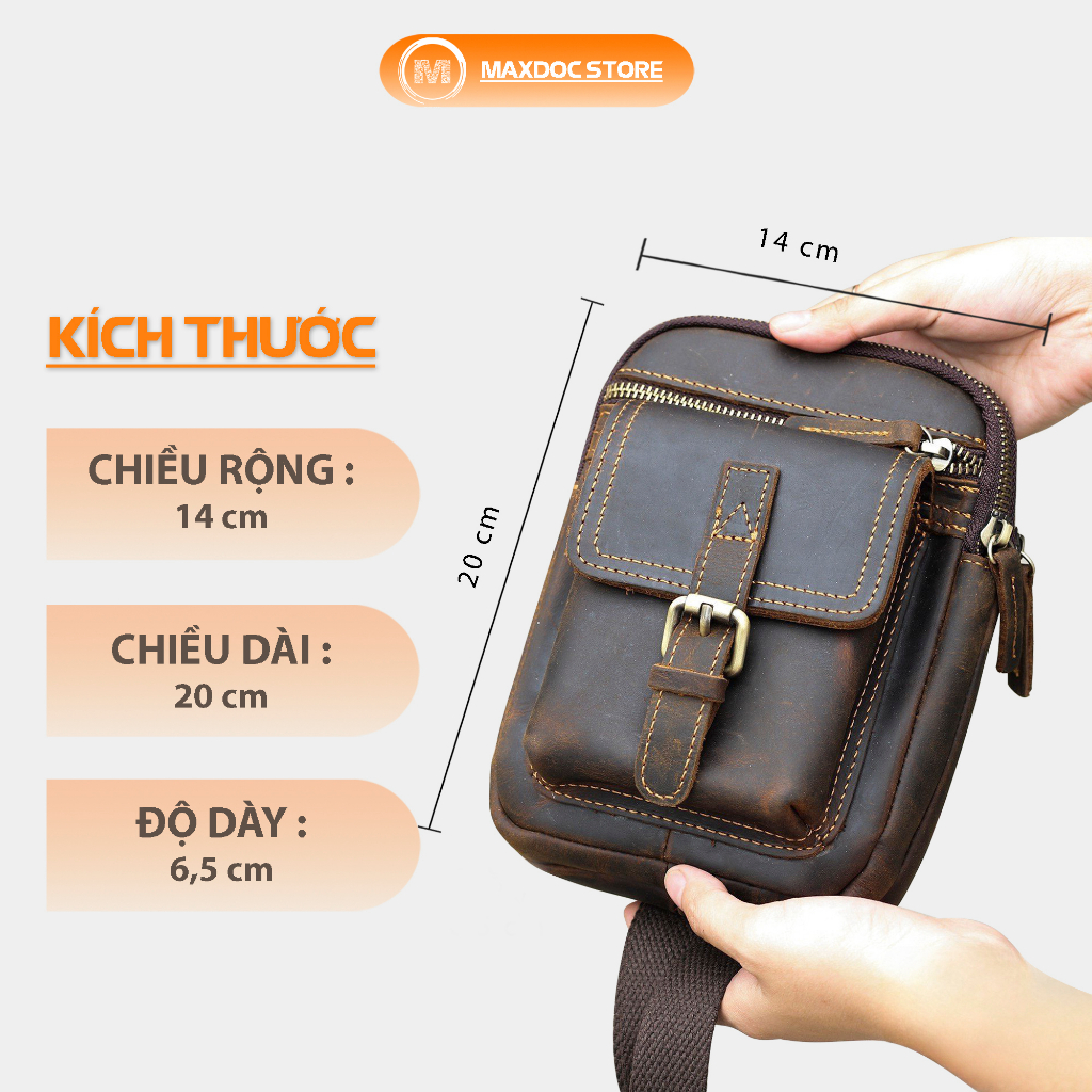 Túi đeo chéo nam mini chất liệu da bò sáp cao cấp C122 MAXDOC