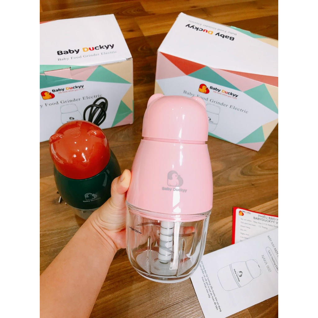 Máy xay chính hãng 6 lưỡi dao Xay đồ ăn dặm Thịt Cá Tôm Hạt Gạo Đá viên Sinh tố Máy đa năng 1 cối thủy tinh BABY DUCKYY