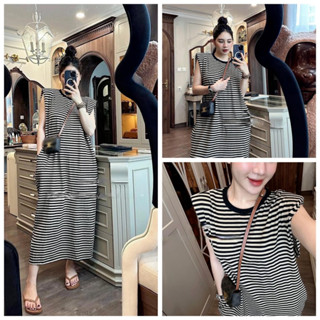 Váy suông dáng dài kẻ sọc big size, đầm bầu dài sát nách tanktop TM27