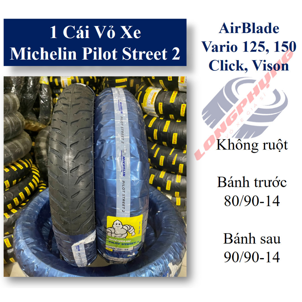 Vỏ xe Michelin Pilot Street 2 cho tay ga AB AirBlade Vison Vario Click 80/90-14 và 90/90-14