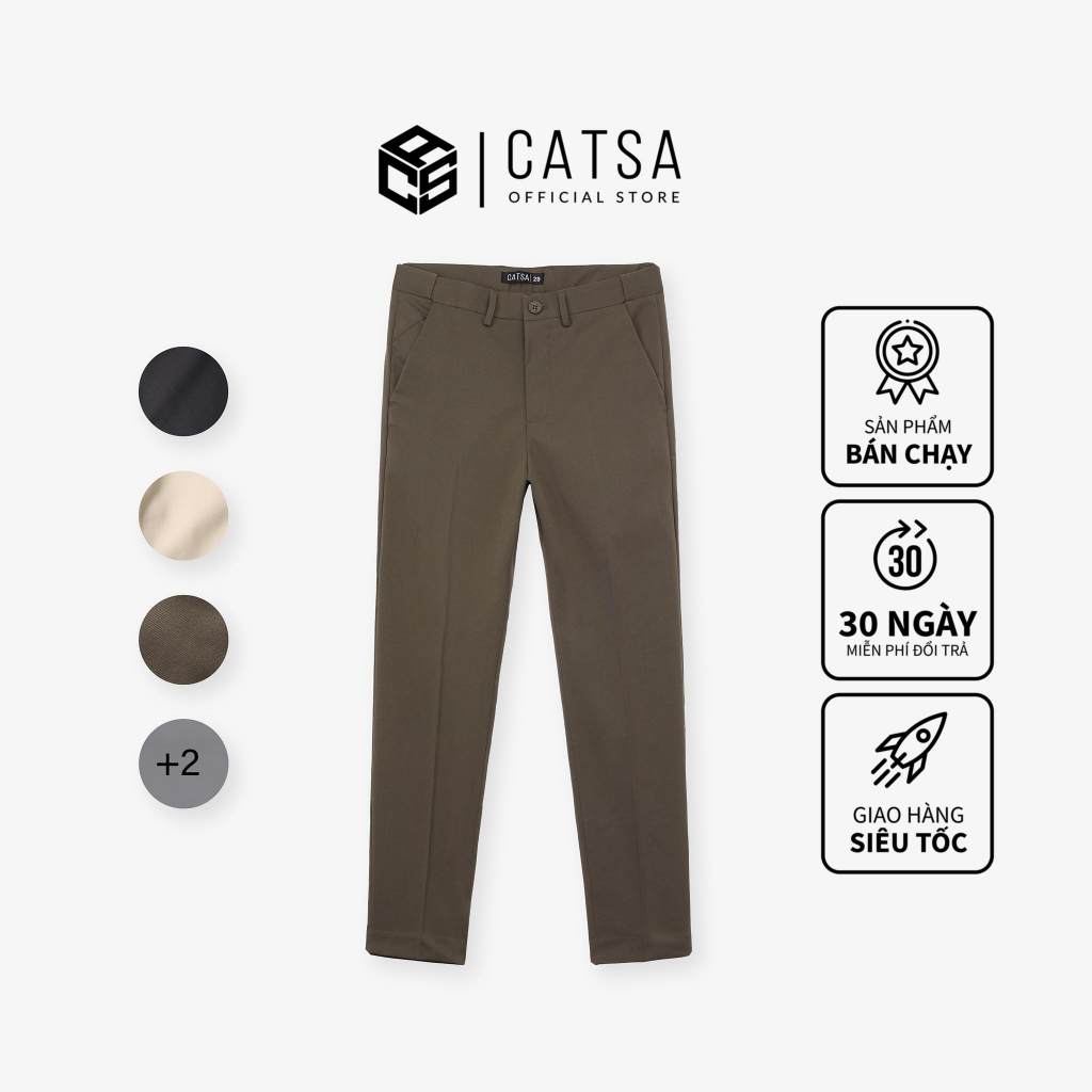 Quần tây nam CATSA 5 màu, chất liệu Khaki cotton phối lưng thun, dày dặn, thoáng mát QTD088-089-090-091-092