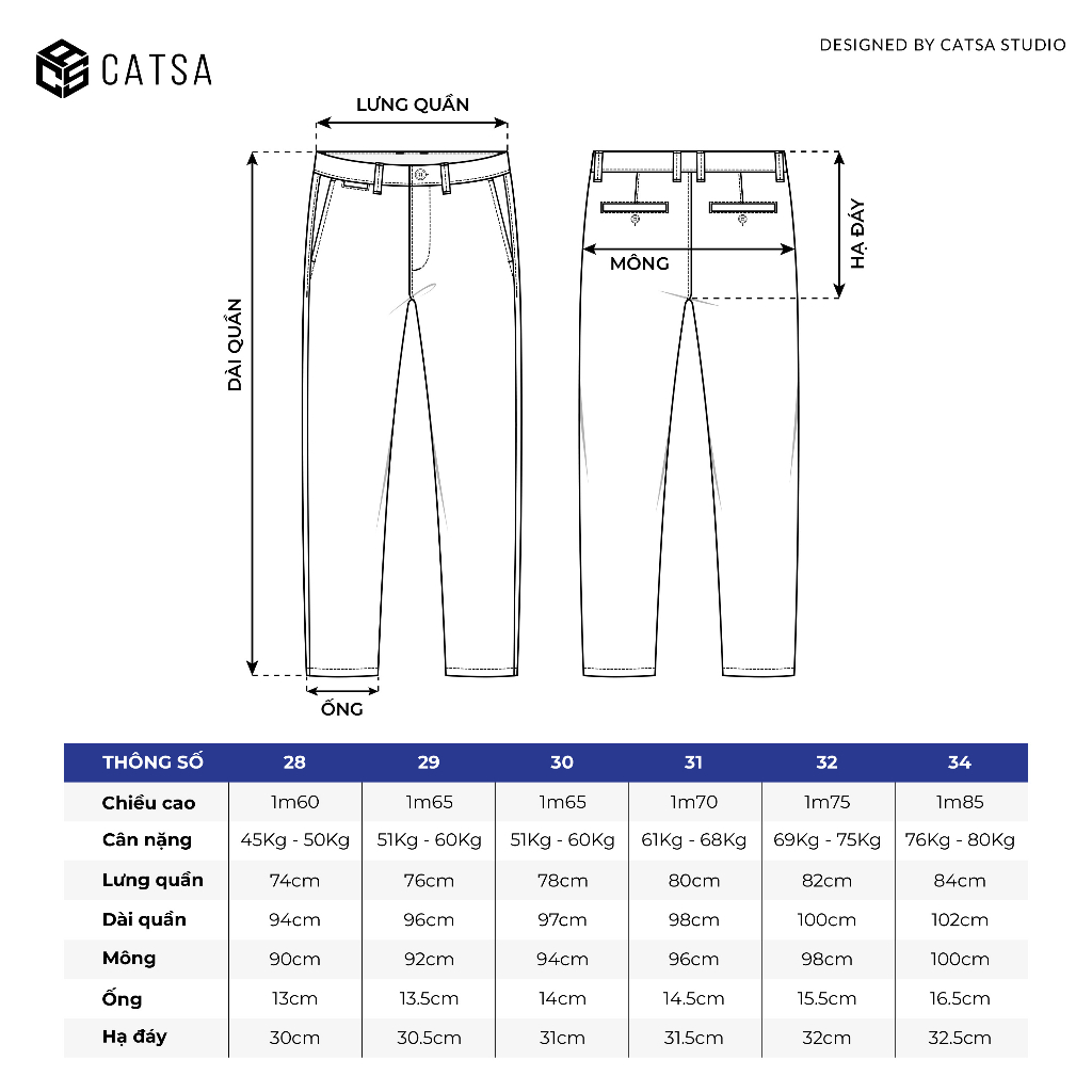 Quần tây nam phối lưng thun ẩn CATSA  chất liệu Khaki cotton dày dặn QTD088-089-090-091-092
