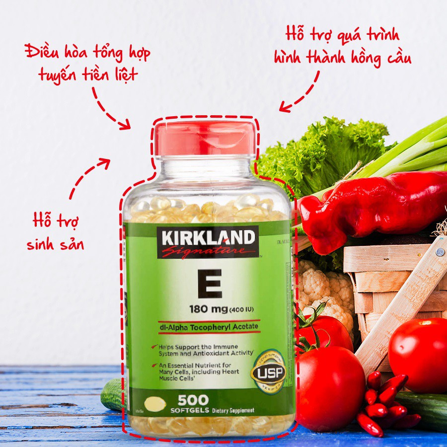 Viên uống bổ sung Vitamin E 400IU Kirkland Signature đẹp da, ngừa lão hóa 500 viên Maxwell68