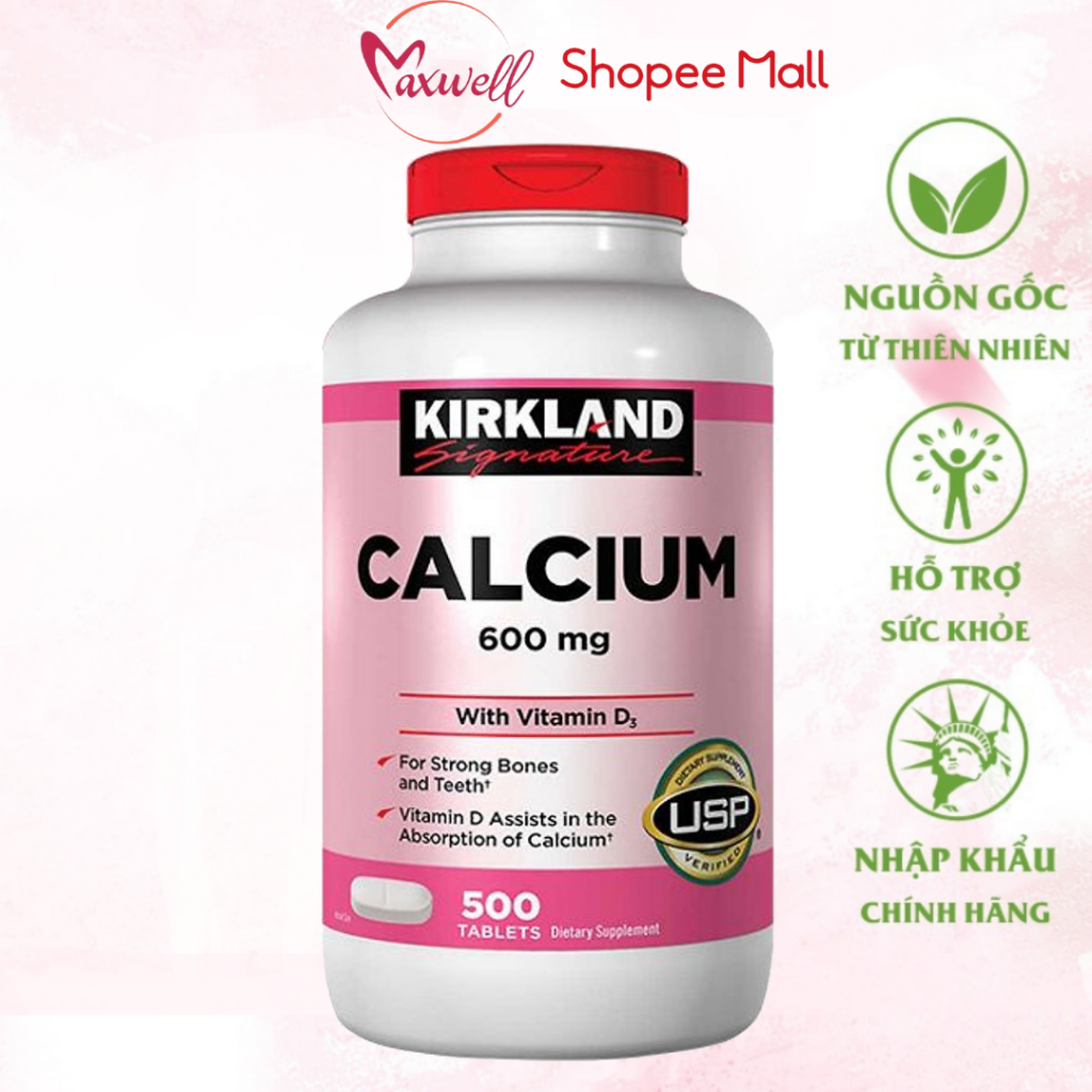 Viên uống chắc khỏe xương Calcium 600mg with Vitamin D3 Kirkland Signature 500 viên Maxwell68
