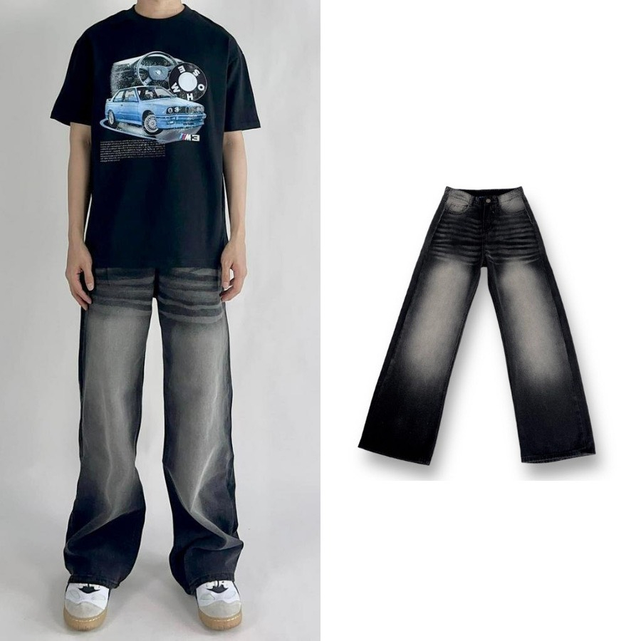 Quần Jeans ống rộng Wash 3 màu Denim cá tính Nam/nữ Unisex - quần jean ống Suông rộng Phong Cách Ulzzang GIDI