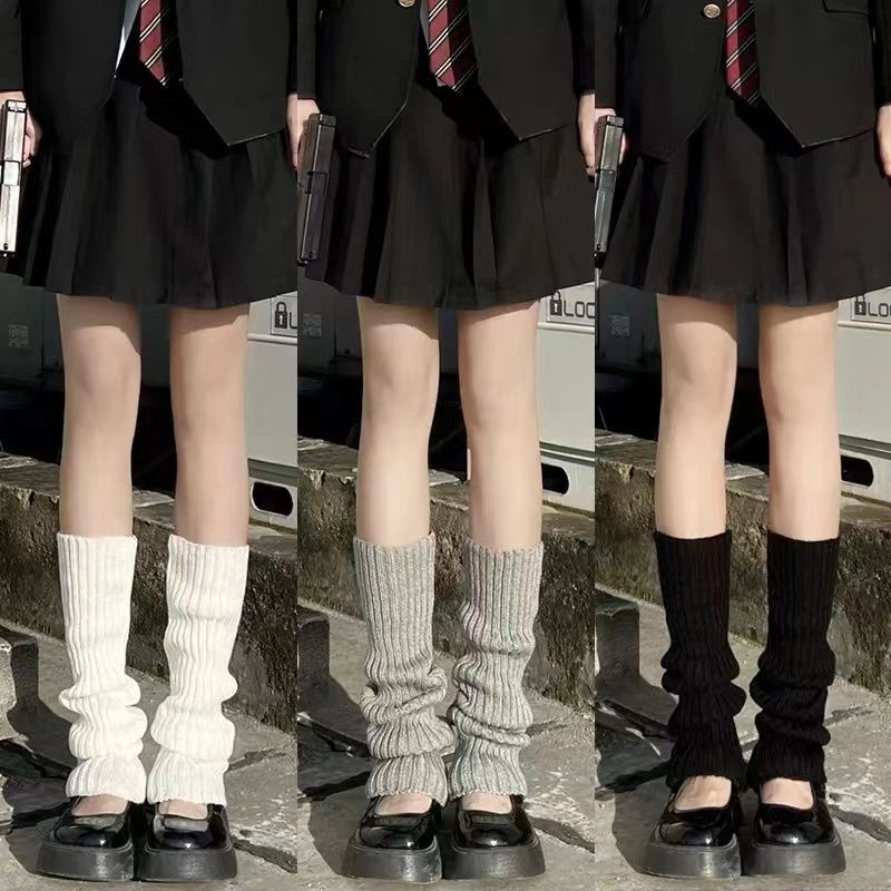 Tất Ống Chân Dệt Kim đen trắng ống giãn giữ ấm Phong Cách Lolita JK Thời Trang học sinh Cho Nữ