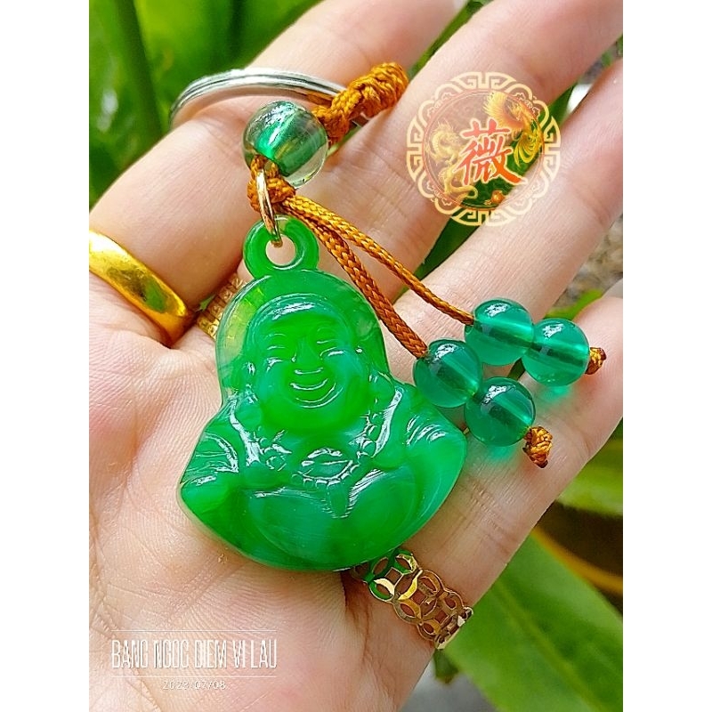 Móc khóa Phật Di lặc 3d 2 mặt lục bảo
