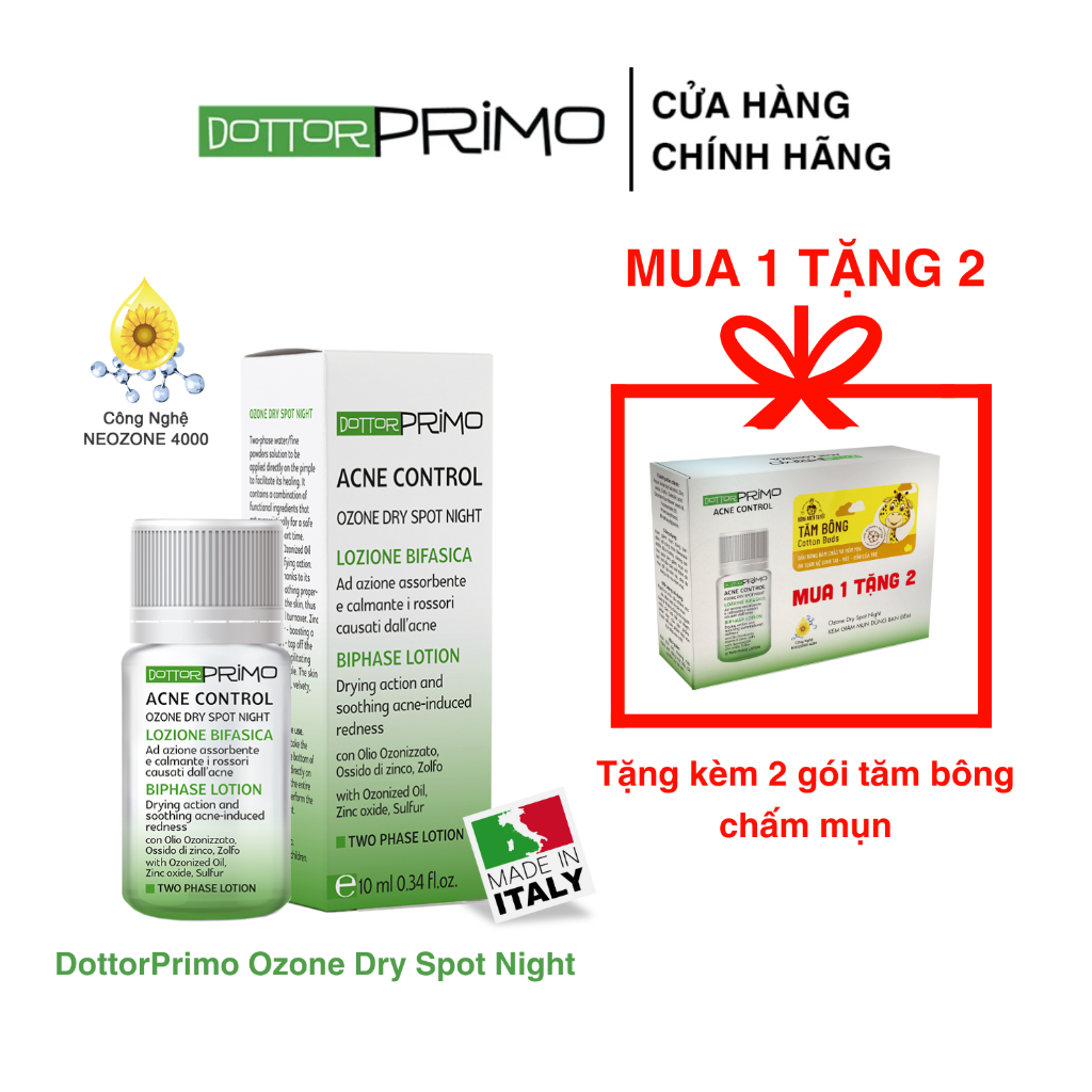 Kem dưỡng giảm mụn ban đêm DottorPrimo Ozone Dry Spot Night 10ml hỗ trợ mờ thâm, giúp da căng mịn