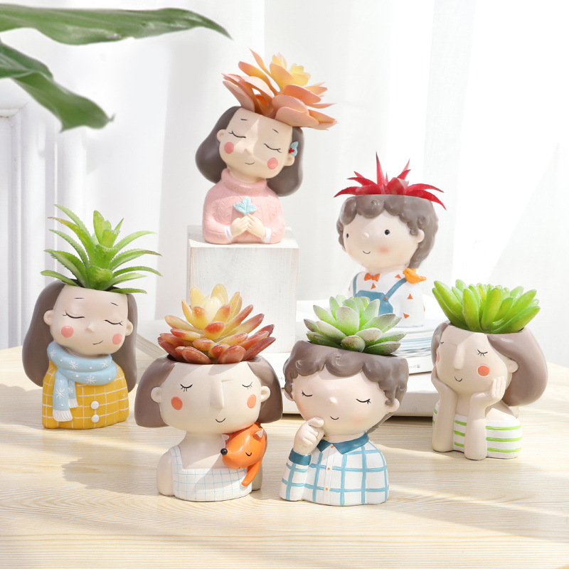 Bình Hoa Chàng Cô Gái Dễ Thương Cắm Hoa Trang Trí Phòng Đẹp, Làm Quà Tặng Sinh Nhật, Quà Tặng Khai Trương, Trai