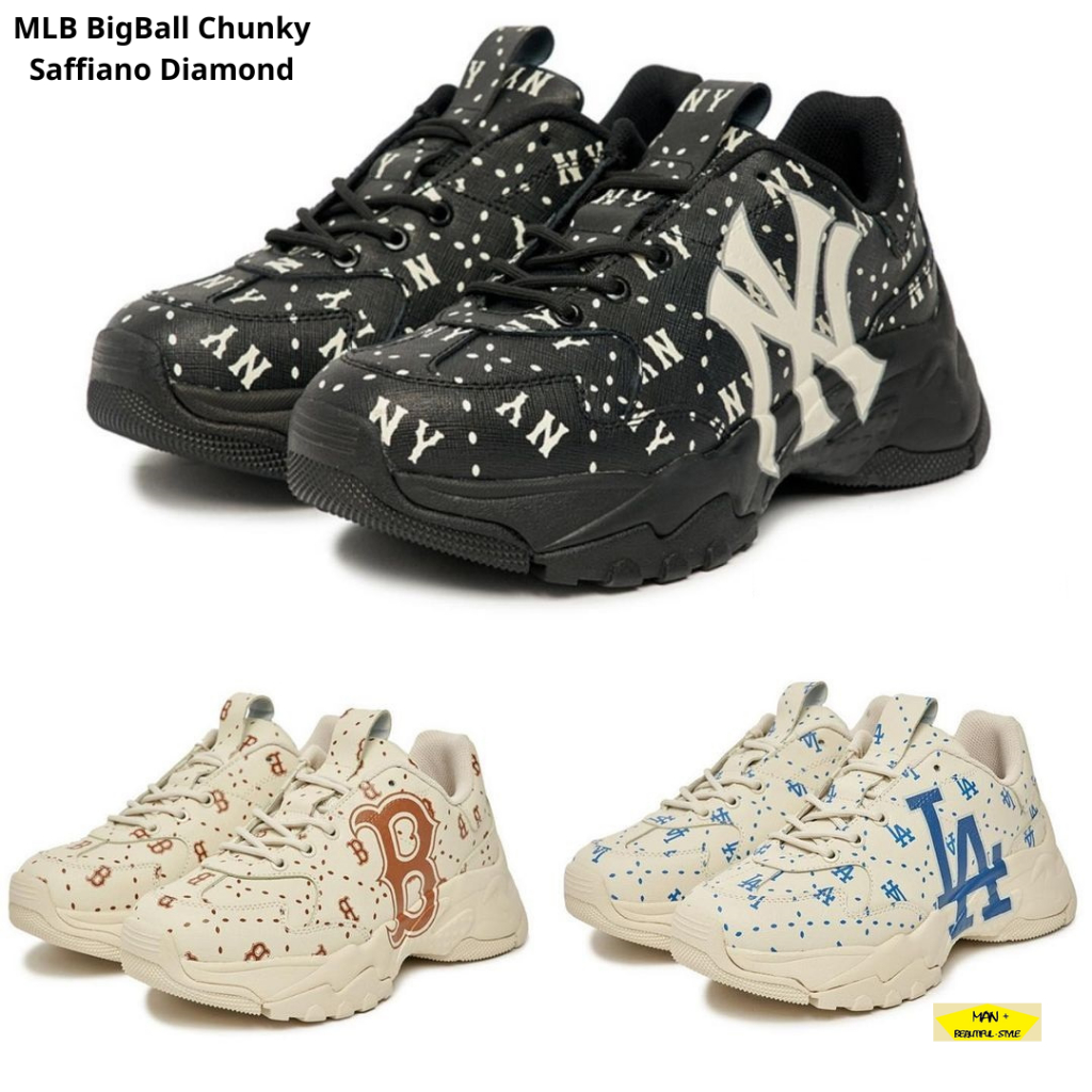 Giày MLB BigBall Chunky Saffiano Diamond bộ 3 màu cực hot 2023, MLB chunky LA, NY, Boston, full box, túi giấy gói