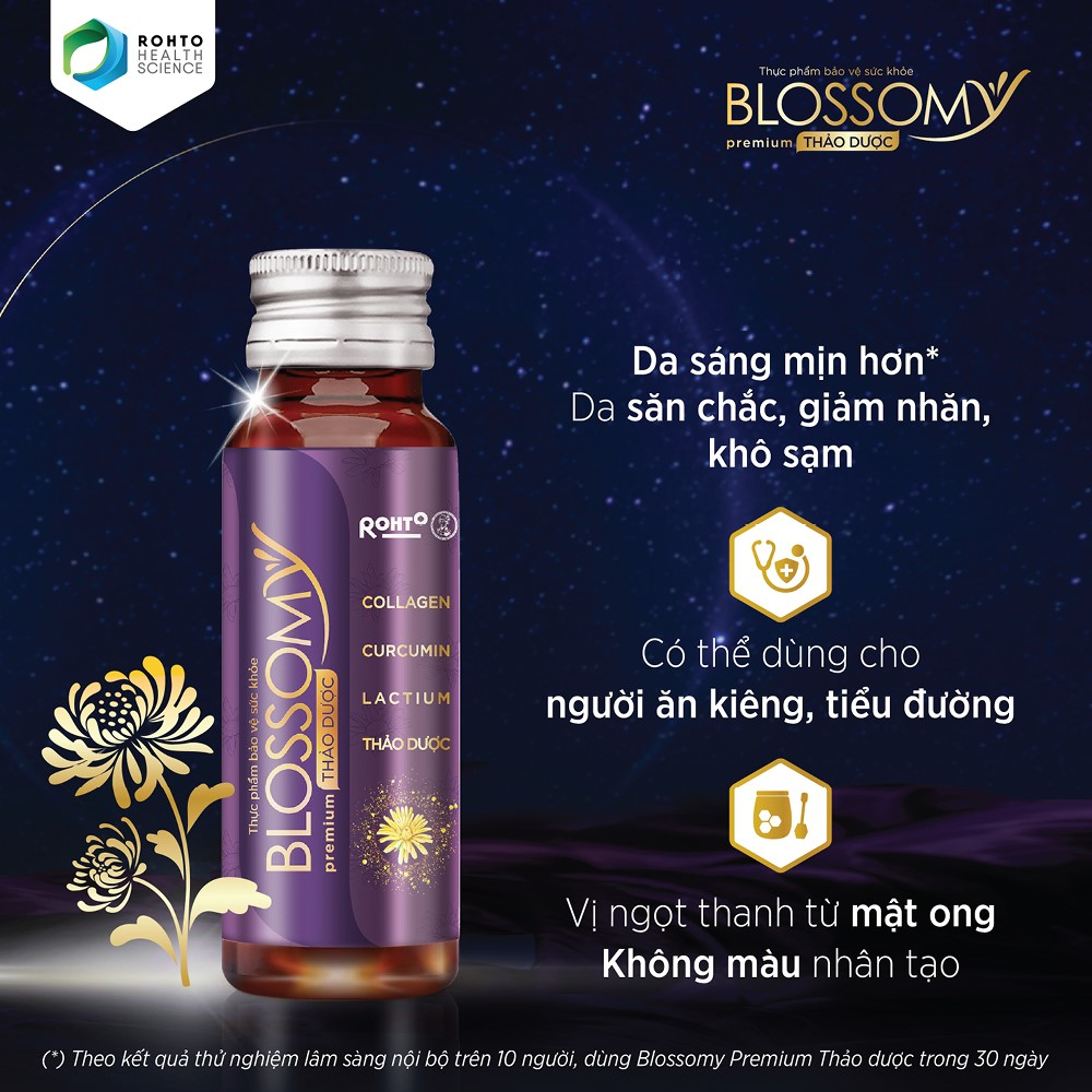 Thực phẩm collagen uống hệ thảo dược Rohto Blossomy Premium hộp 10 chai x 50ml (date 07.2024)