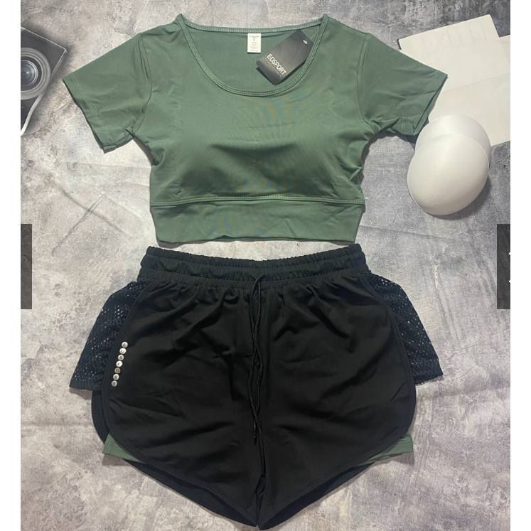 Bộ Bra/Croptop & Quần Đùi 2 Lớp Cao Cấp, Bộ Tập Gym Yoga Erobic Nữ,Vải Dày Dặn, Thấm Hút Mồ Hôi Tốt,Co Giãn