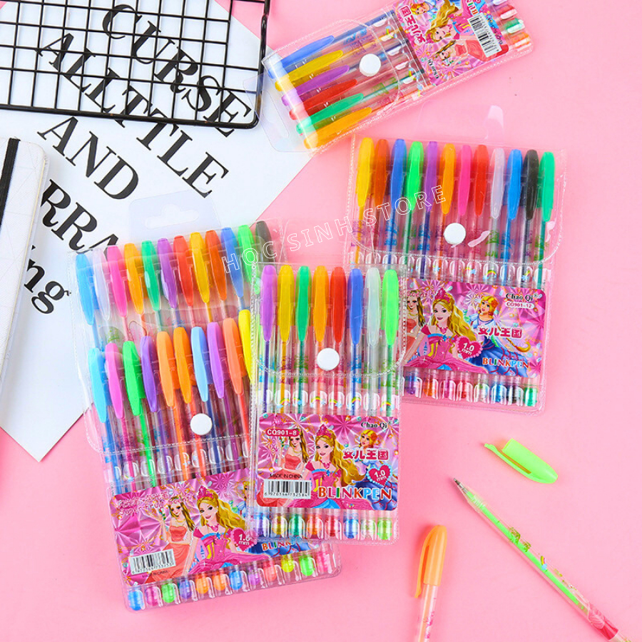 Bộ 8 Cây Bút Gel Nhũ CQ901-8 Chất Liệu An Toàn, Màu Mực Tươi Sáng - Học Sinh Store