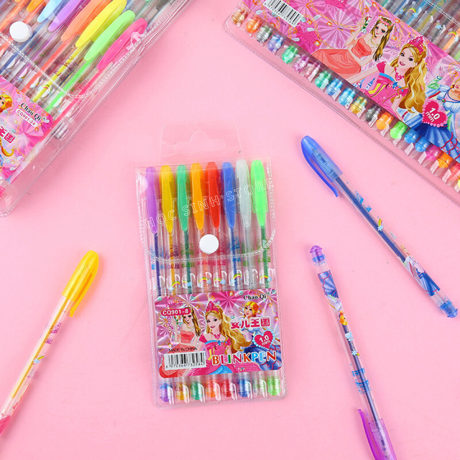 Bộ 8 Cây Bút Gel Nhũ CQ901-8 Chất Liệu An Toàn, Màu Mực Tươi Sáng - Học Sinh Store