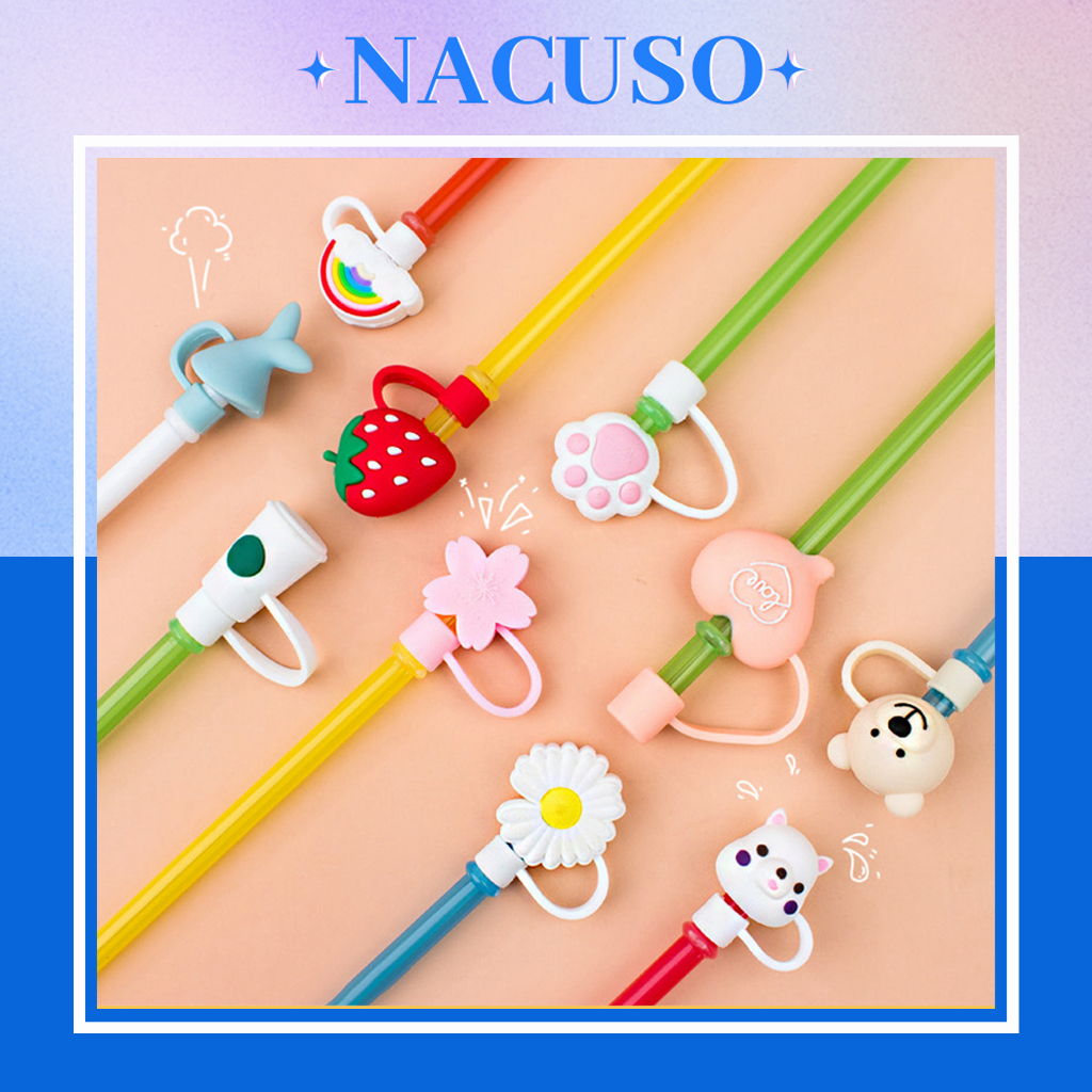 Nắp đậy ống hút silicon 3D hoạt hình dễ thương, straw topper nút đậy ống hút chống bụi nhiều màu – NACUSO