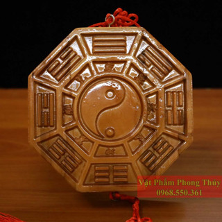 Gương bát quái - âm dương bằng gỗ đào 15cm